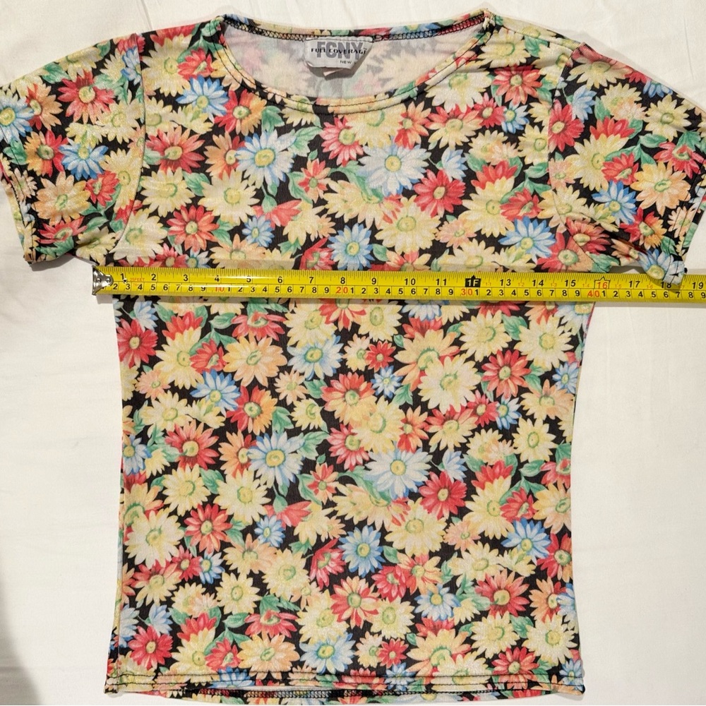 Vintage Y2K FCNY New York Women S Shirt Flower Yellow 90s Silky Whimsy Fairy EUC - Picture 12 of 14